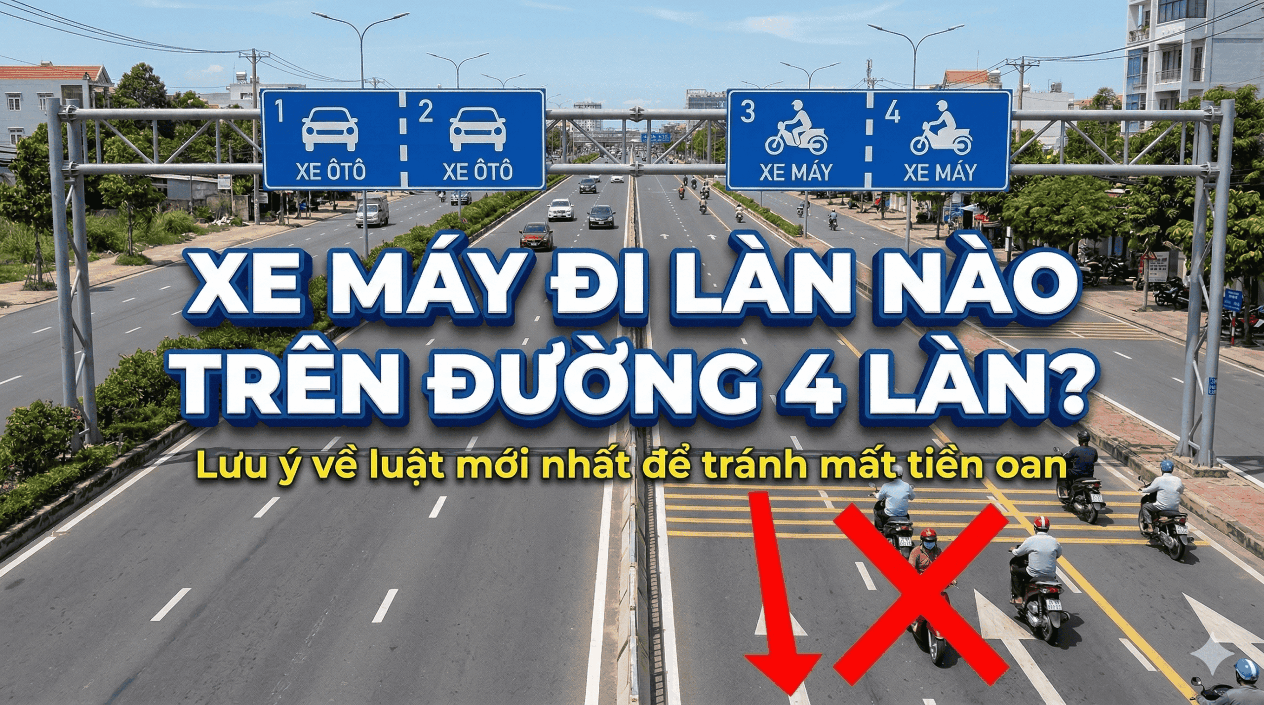 Xe máy đi làn nào trên đường 4 làn? Lưu ý về luật mới nhất để tránh mất tiền oan